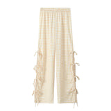 Telter Bow Tie Side Hollow High-Waisted Casual Trousers 2025 Spring And Summer Women's Broad Leg Trousers