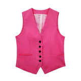 Women's 2025 Spring New Fashioned Colored Flax-Blend Vest + Shorts Set