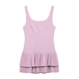 Women's Trouser Dress 2025 Spring-Less Sleeveless Folding Double-Layer Hem Repair Miniskirt