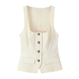Buckle Decoration Collar Low-Breast Vest Vest 2025 Summer Temperament Flipped To Repair Short Coat Woman