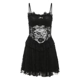 Spring 2025 New Women's Solid Color Sexy Lace Splicing Design Body-Body Perspective Sling Dress