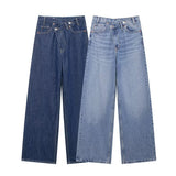 Autumn 2025 New Women's Asymmetrical Double-Legged High-Waisted Denim Straight Trousers