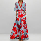 2025 Women's Fashion Elegant Temperament V-Neck Print With Large Skirt Dress Dress Woman