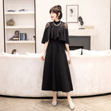 Black Evening Dress Woman 2025 New Winter Banquet Elegant Temperament Famous Slim Dress Mid-Long Evening Dress