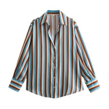 New Women's Clothing In Autumn 2025 20 Color Buff Silk Densate V Collar Long-Sleeved Striped Vertical Shirt