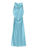 Spring 2025 New Fashion Round-Neck Sleeveless Black Silk-Sense Tidling Dress Woman