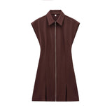 Clip Zipper Wide-Fold Short Dress 2025 Summer Temperament Casual Sleeveless A-Word Miniskirt
