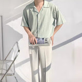 Fashion Cuban Collar Vertical Texture Design Feeling Men's Half-Sleeved Shirt Loose High-End Fall Leisure Summer
