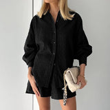 Autumn 2025 Women's Shirt T-Shirt T-Shirt Bubble Sleeve Temperament T-Shirt Shorts Commuting Casual Set