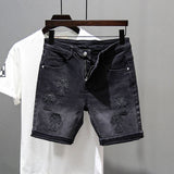 Stylish Black Denim Shorts Men's Summer Slim Retro Mids Pants Gradient Elastic Five-Point Trousers