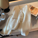 French Small Scented Pearl Buckle Sweater Cardigan Women's Top Autumn And Winter White Soft Milk Marinade Knitted Coat