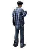 Autumn Blue Check-Shirt Loose Tide Brand Loose Couple Casual Long-Sleeved Plaid Shirt Jacket Men