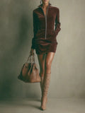 2025 Women's Short Sleeve French Autumn/Winter Zipper Long Sleeve Dress
