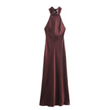 Women's Clothing 2025 Spring Festive Dress Hanging Neck Collar Silk Texture Dew Back Dress