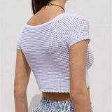 2025 Summer New Women's Sexy Hot Chick Knitted Short Sleeve Wrapped Breast Small Waist Coat Outside The Girl