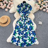 Light Luxury Retro V-Neck Print Dress Women's Summer French Tamped Loose Thin Long Shirt Skirt