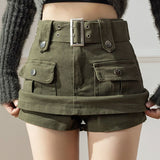 Curry Denim Short Skirt Women Spring And Summer Retro Temperament A-Word Skirt High Waist Slim Slim Skinny Ass Skirt Skirt