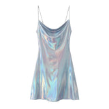 Women's Clothing 2025 Winter New Fashion Banquet Bright Metal Collar Short Sling Dress