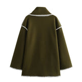 Women's Clothing French Fashion Single Buckle Tuxedar Scarf Splicing Coat