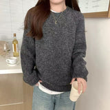 Autumn And Winter Soft-Cuffed Solid Color Long Sleeves Knitted Jersey Casual Bottom Korean Soft Lazy Wind Cover Sweater Female