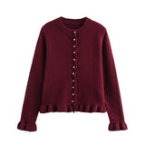 Women's 2025 Spring New 5-Color Fashion Wood Ear Long-Sleeved Knitwear Jacket