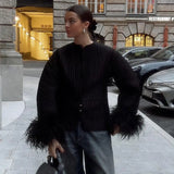 2025 New Women's Clothing Explosion Hair Spliced Cotton Jacket