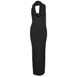 2025 Summer Fashion Trend Women's New Hanging Neck Bare Back Body And Hips Solid Color Dress