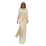 Autumn/Winter 2025 New Women's Temperament Fashion Round Collar Loose Top Folded Dress Set