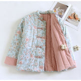 Chinese Style Buckle Coat Cotton Jacket Women's Fashion Elegant Warm Cotton Clothes National Tide Printing Cotton Coat