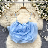 Small-Banded Holiday Wind Eogen Yarn Three-Dimensional Flower Sling Vest Women's Summer New Ocean Chic Short Top
