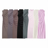 Women's Clothing 2025 Spring New Sleeveless Wrinkles Decorated Semi-High Collar Net Fan Flute Dress