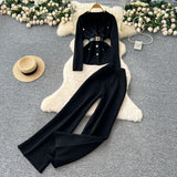 European Goods Fashionable Wearing A Famous Man's High-Level Feeling Strapped With A Waist Suit Collar Long-Sleeved Knitted Top High Waist Broad Leg Trousers