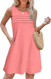 2025 Women's Casual Round Collar Foldless Pocket Dress