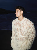 Lazy And Lonely Wind Hollow Knitted Shirt Male Sense Perspective Loose Long-Sleeved Net Eyes Twilight Twilight Tearing Up Fashion Clothes