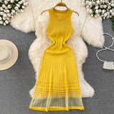 2025 Summer High-End Sense Temperament Round Recipient Waist Thin A-Word Mesh Splicing Knitted Vest Dress