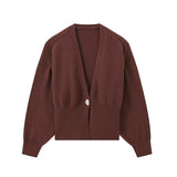 Women's Clothing 2025 New Street Fashion Two-Color Long-Sleeved Knitted Sweater Cardigan