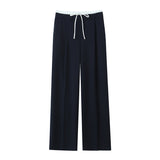 Caught Waist Wide Leg Double-Layered Leisure Trousers 2025 Spring And Summer New Women's Rope High Waist Folding Broad Leg Trousers