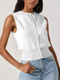 Summer New Knitted Top Women's Sexy Sleeveless Outer Button Vest Vest