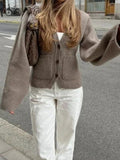Spring/Summer 2025 Leisurely Pure Color V-Neck Knitted Coat