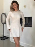 2025 Women's Autumn New Temperament Light-Cooked Round-Neck Knitted Long Sleeves Mini Dress