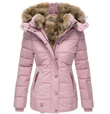 Winter Warm Wool Collar Cotton Clothes Women Zipper Long Sleeve Hooded Cotton Coat W128