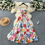 Vintage Court-Styled Sling Dress Women's Summer Waist Repair Senior Sense Temperament Big Swing Dress