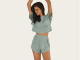 2025 Spring And Summer Knitted Striped Pajamas Loose Short-Sleeved Shorts Set Fashion Outside Wearing Home Clothes Women