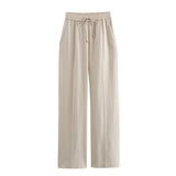 Linen Straight Trousers 2025 Spring And Summer Tice With Tight High Waist Leisure Loose Broad Legs Trousers Women
