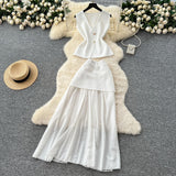 Goddess Fan Temperament Two Sets Of Summer High-End Sleeveless Knitting Top High-Waisted Splicing Bag Hip Skirt Suit