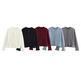 Women's 2025 Spring New 5-Color Fashion Wood Ear Long-Sleeved Knitwear Jacket