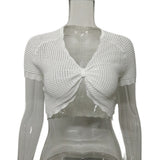 2025 Summer New Women's Sexy Hot Chick Knitted Short Sleeve Wrapped Breast Small Waist Coat Outside The Girl