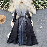 Relaxed Strap Long Three-Home Folded Coat Female Fashionable Gradient Wood Ear Pressure Skirt