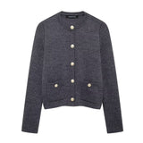 Women's 2025 New Fashion Gold Buckle Knitted Coat