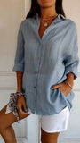 2025 New Single-Dran Buckle Folding Collar Shirt Burst Lady Solid Color Can Sleeve Top